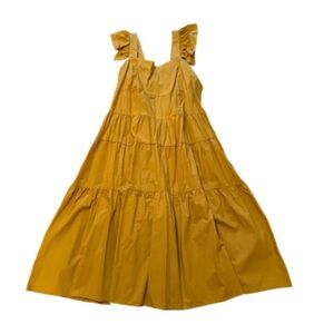 Chic Mustard Midi Dress with Ruffle Straps